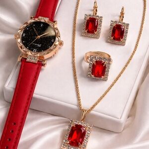 Elegant Gold and Red Jewelry Set very light and nice